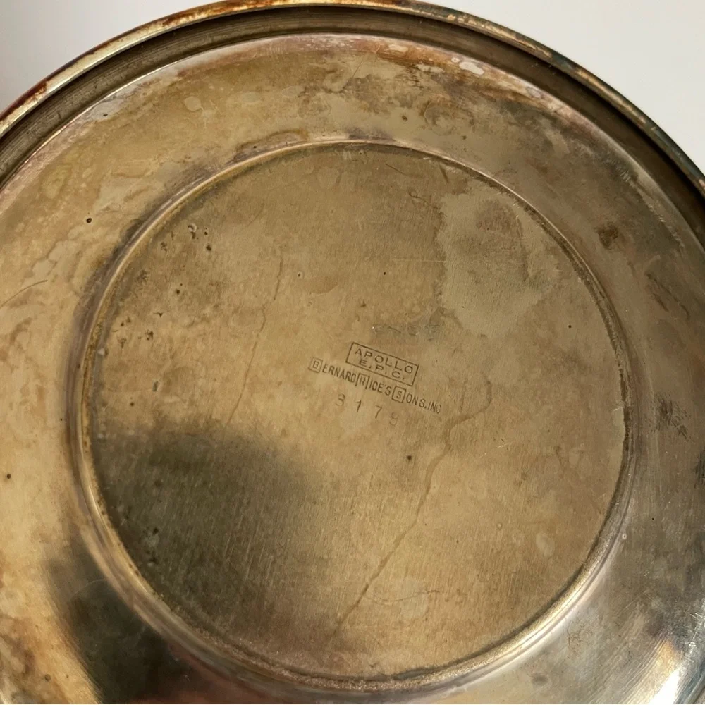 Apollo EPC Vintage Silverplate Silver Patina Cream Pot Attached Saucer Plate